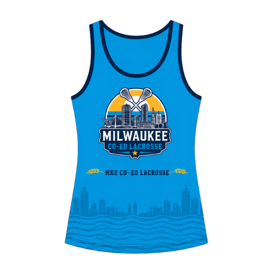 Milwaukee Coed Lacrosse Women's Racerback Reversible Pinnie - White / Electric Blue - electric blue side front