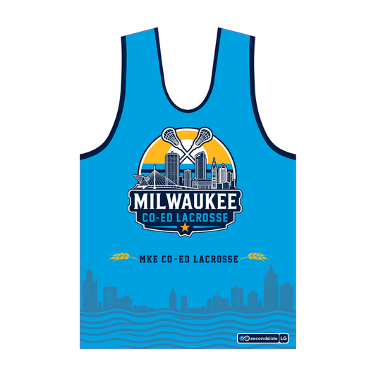 Milwaukee Coed Lacrosse Men's/Unisex Reversible Pinnie - White / Electric Blue - electric blue side front