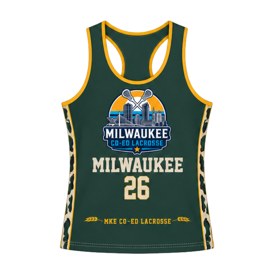 Milwaukee Coed Lacrosse Women's Racerback Reversible Pinnie - Cream / Dark Green - dark green side front