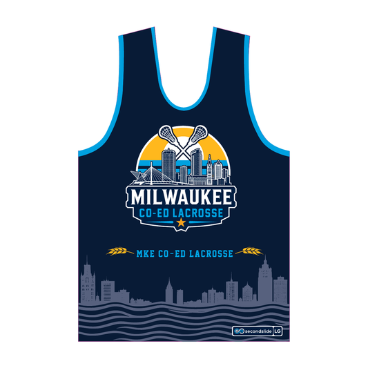 Milwaukee Coed Lacrosse Men's/Unisex Reversible Pinnie - White / Deep Royal - deep royal side front