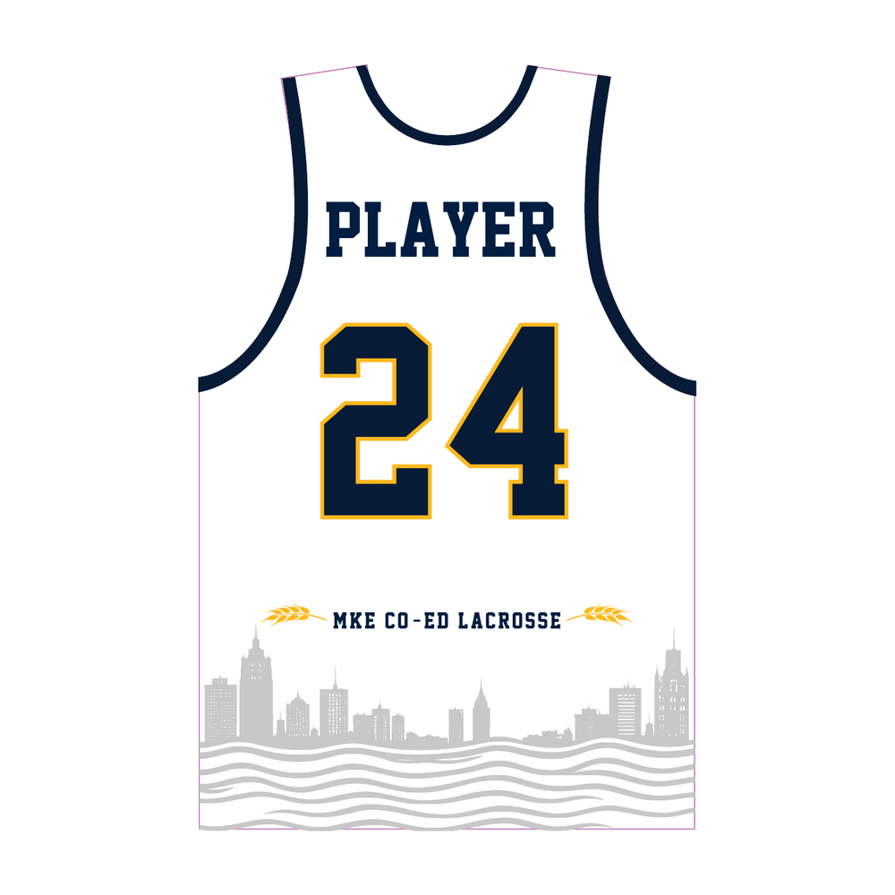 Milwaukee Coed Lacrosse Men's/Unisex Reversible Pinnie - White / Electric Blue - white side back