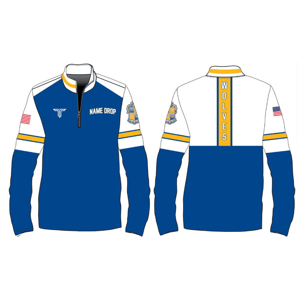 Saint Paul's Wrestling quarter-zip jacket, front and back; last name personalized on left chest