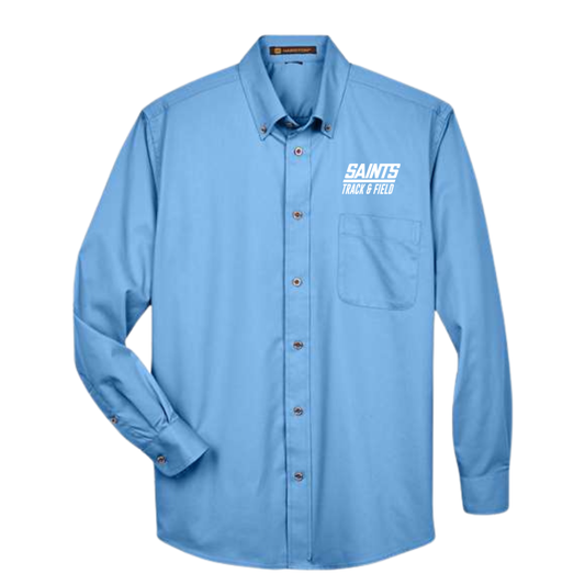 Adult Saints Track and Field Long Sleeve Button Down Twill Shirt