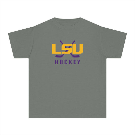 Youth LSU Ice Hockey Comfort Colors Garment Dyed T-Shirt