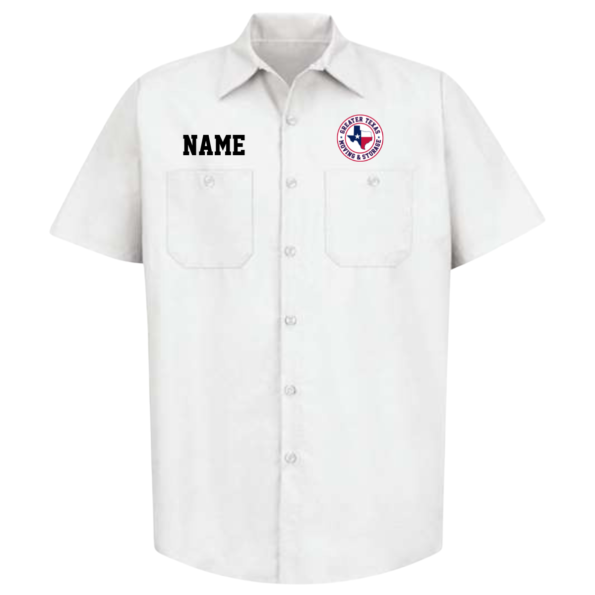 Adult Greater Texas Moving & Storage Industrial Short Sleeve Work Shirt - White