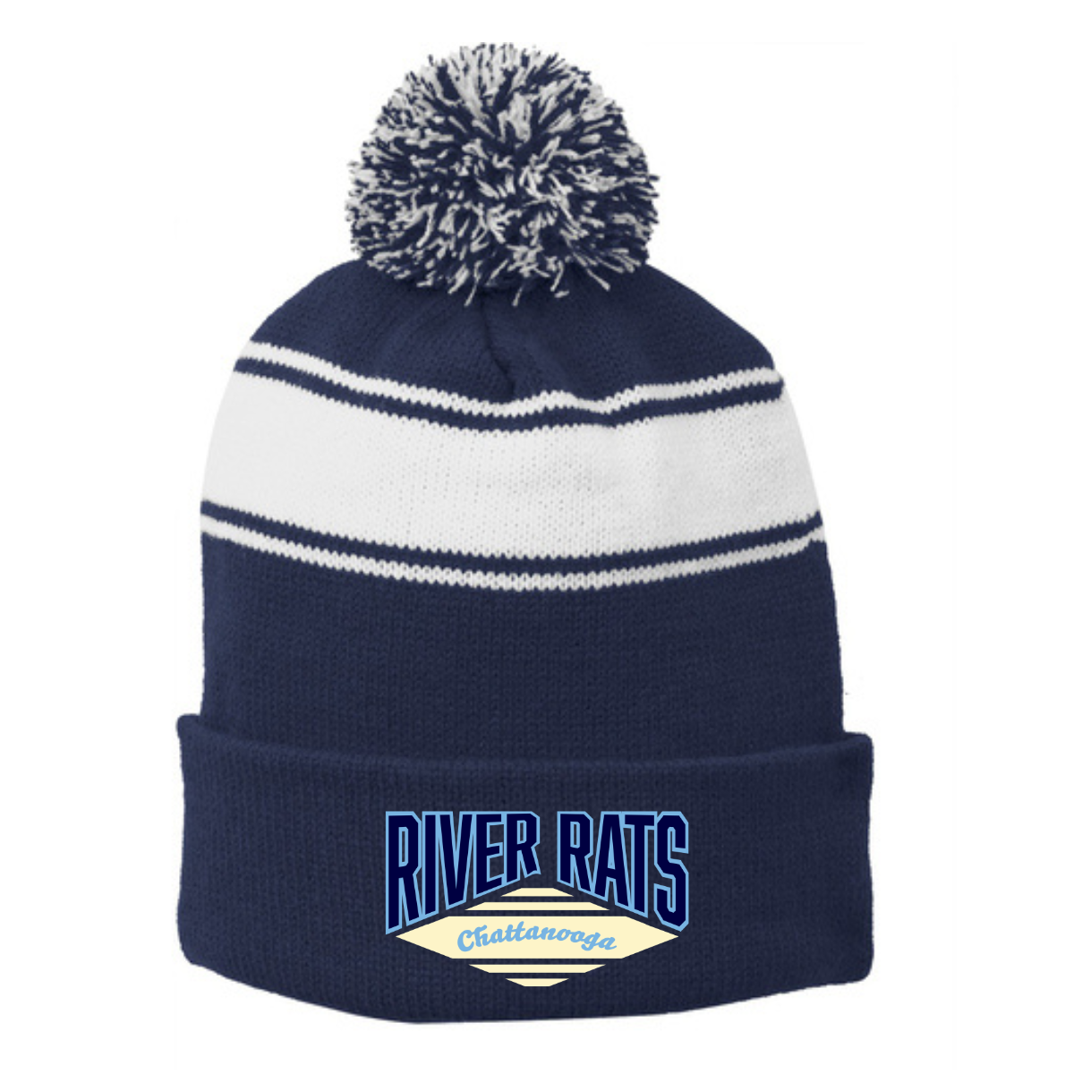 River Rats Stripe Pom Pom Beanie