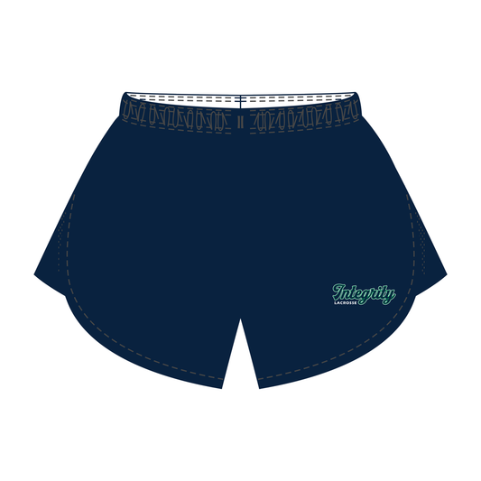 Integrity Lacrosse practice short in navy with the Integrity Lacrosse logo on the leg