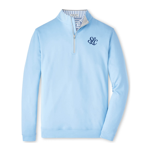 Adult Stallions Lacrosse Peter Millar Perth Quarter-Zip - Cottage Blue - SLC monogram