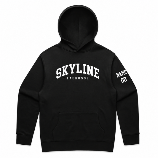 Adult Skyline Spartans Lacrosse Club AS Colour Relax Hoodie - Personalized - Black front with personalized left-sleeve name and number