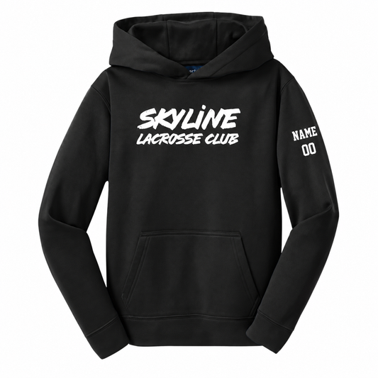 Youth Spartans Lacrosse Sport-Tek Fleece Hoodie - Personalized - Black front with personalized left-sleeve name and number