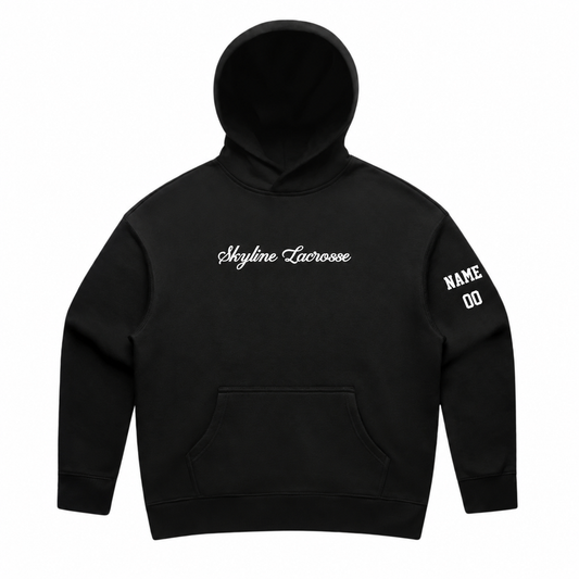 Women's Skyline Spartans Lacrosse AS Colour Relax Hoodie - Personalized - Black front with personalized left-sleeve name and number