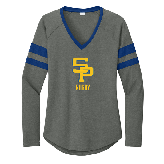 Women's St. Paul's Rugby Sport-Tek Halftime Stripe V-Neck LS