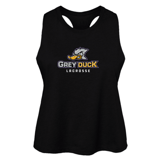 Women's Grey Duck Lacrosse Bella + Canvas Racerback Cropped Tank
