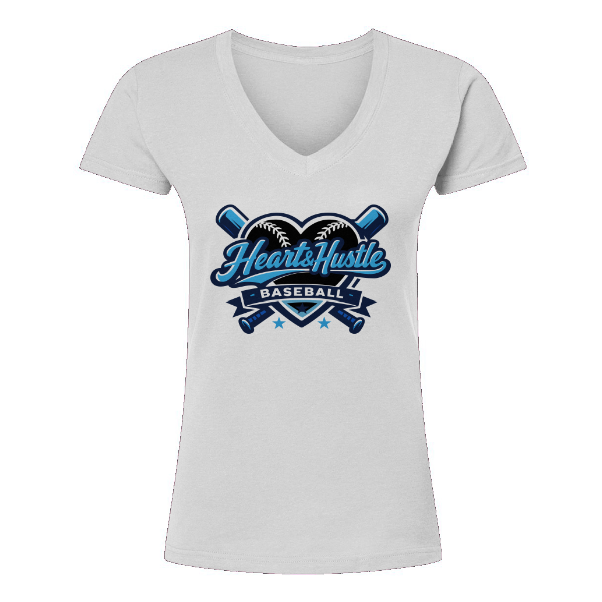 Women's Heart and Hustle Baseball Tultex V-Neck T-Shirt