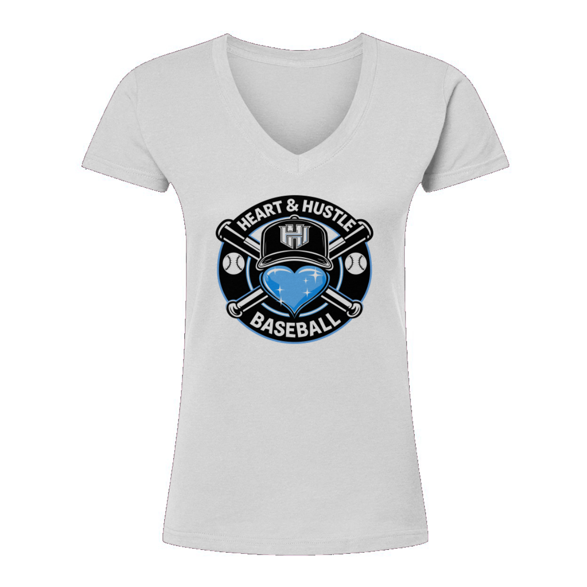 Women's Heart and Hustle Baseball Tultex V-Neck T-Shirt