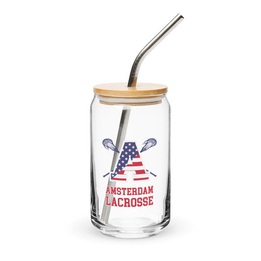 Amsterdam Lacrosse Can-Shaped Glass w/ Lid & Straw (16 oz)