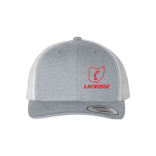 University of Cincinnati Lacrosse YP Retro Trucker Cap - Heather Grey/ White - Front