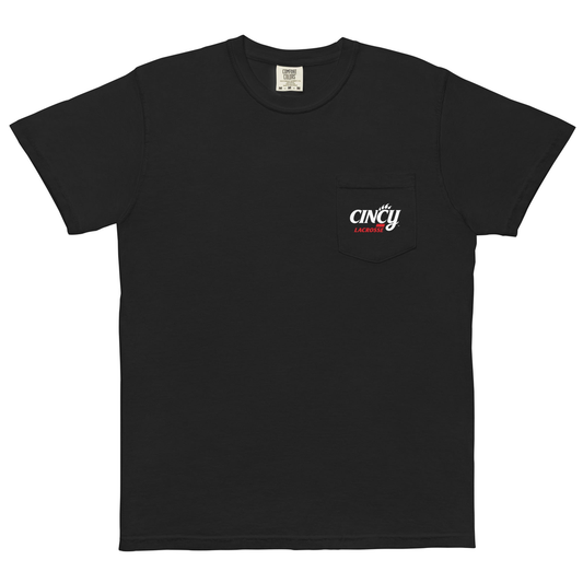 Adult University of Cincinnati Lacrosse Comfort Colors Pocket Tee - Black - Front
