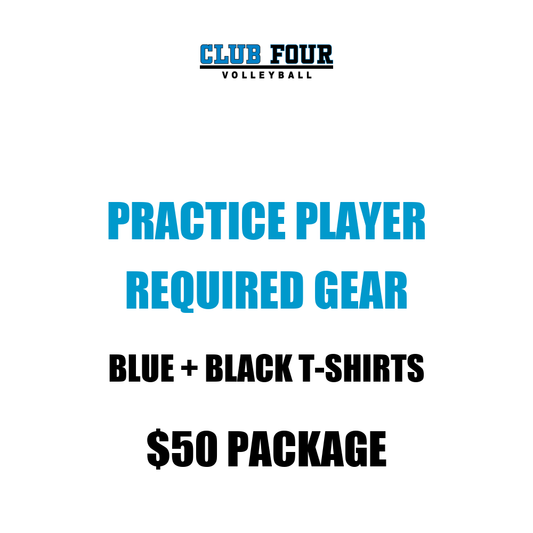 Club Four Practice Player Package: one blue and one black practice T-shirt, $50 total