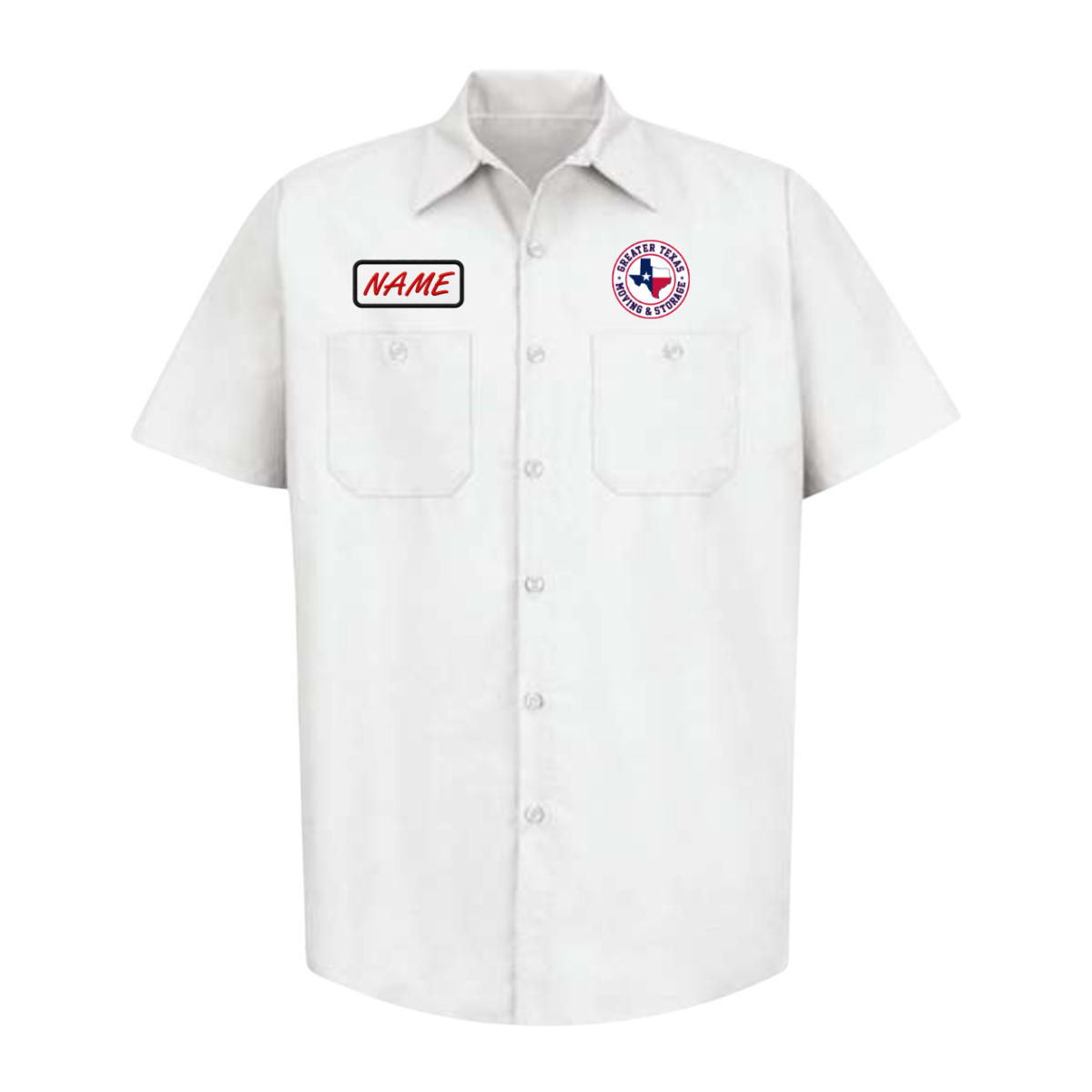 Adult Greater Texas Moving & Storage Industrial Short Sleeve Work Shirt - White