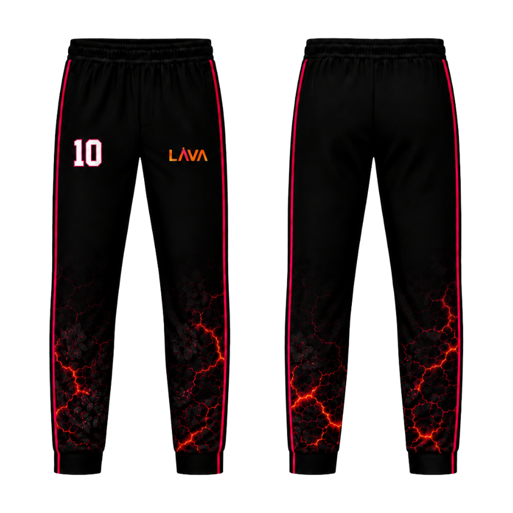 Open-Bottom Track Pants — Living Aloha Volleyball, front and back views