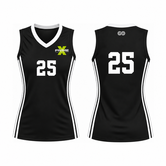 Sleeveless Volleyball Jersey — Black / White — front and back views