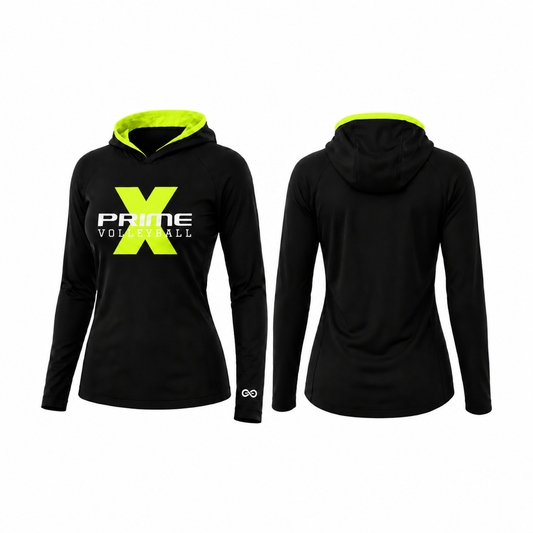 Lightweight Hoodie — Black / Volt — front and back views