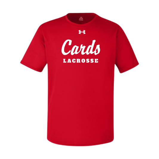 Red Under Armour Men's Team Tech T-Shirt with Cards Lacrosse script