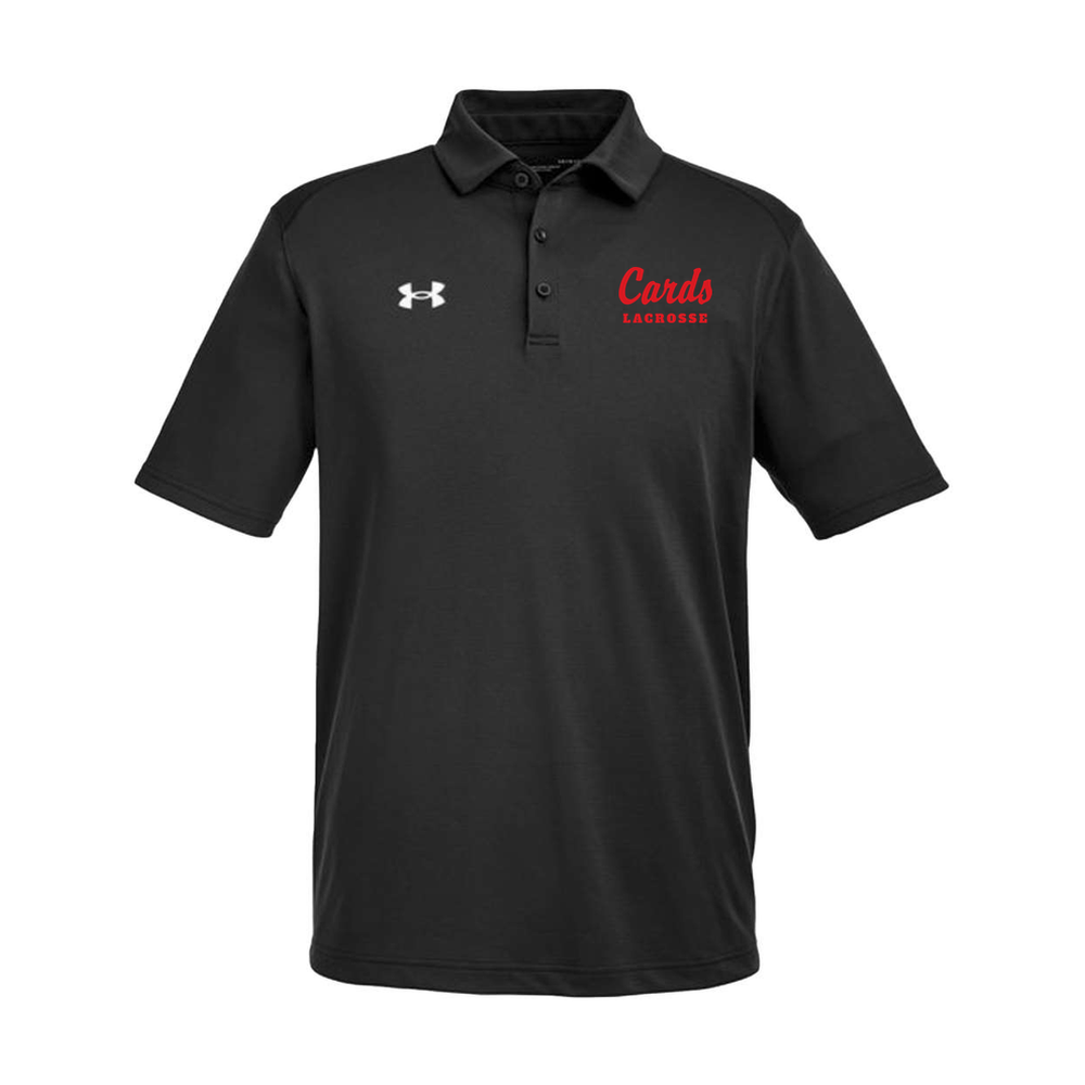 Black Under Armour Men's Tech Polo with Cards Lacrosse script