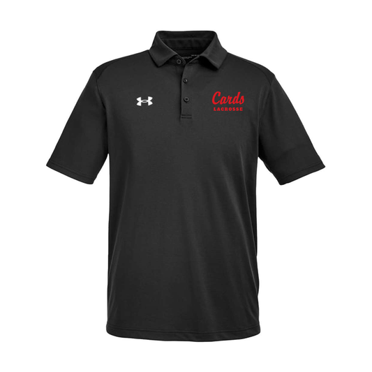 Black Under Armour Men's Tech Polo with Cards Lacrosse script