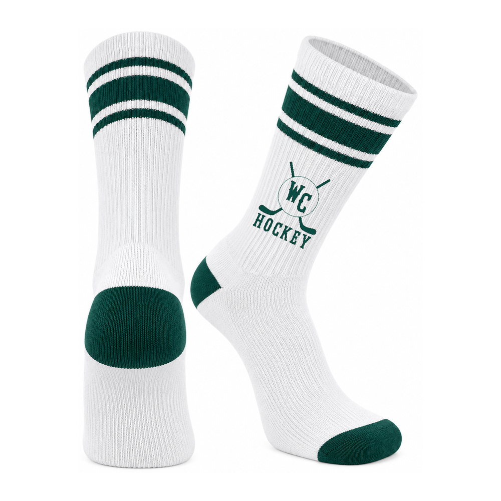 Winter Club TCK Custom Vintage Crew Socks - White / Dark Green Stripes