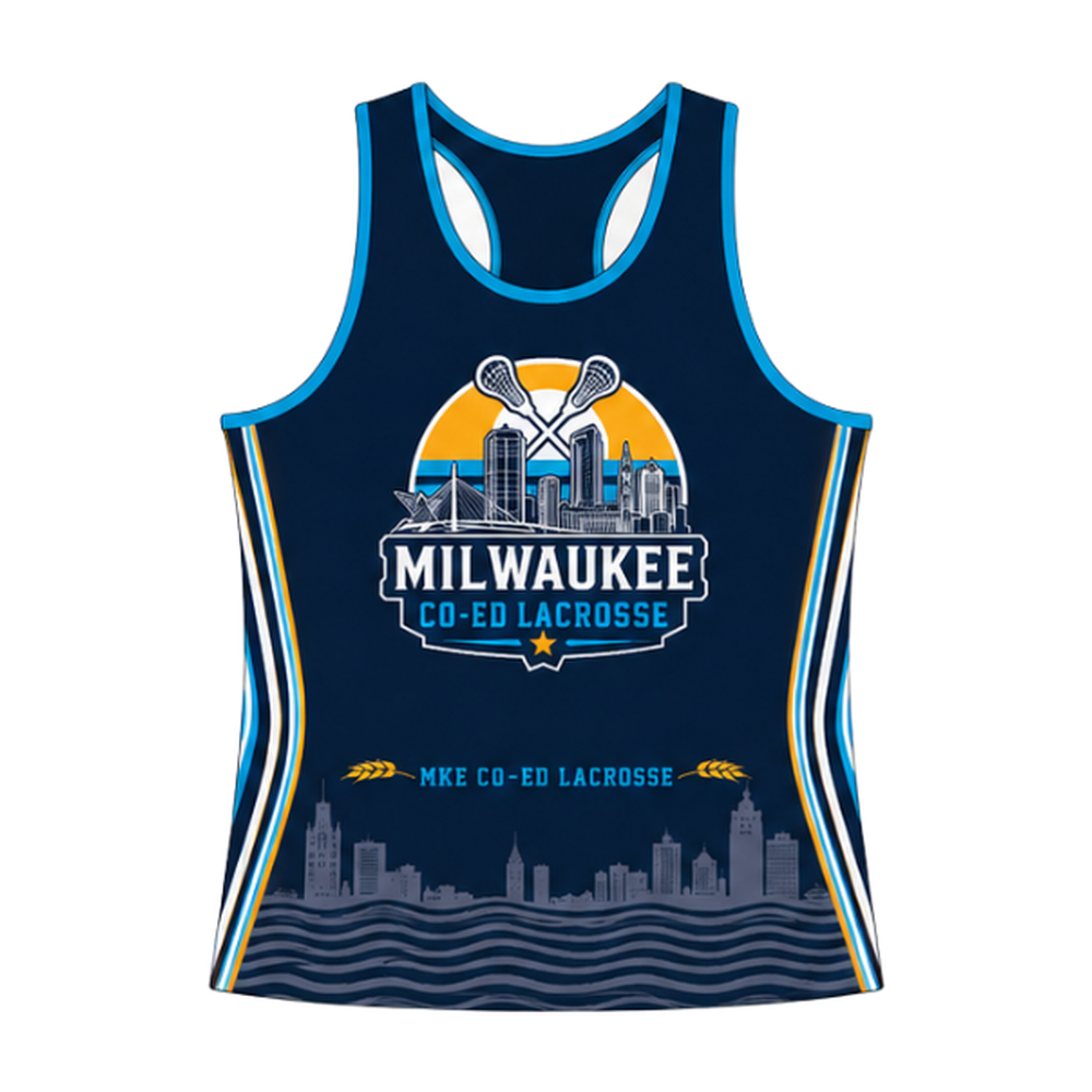 Milwaukee Coed Lacrosse Women's Racerback Reversible Pinnie - White / Deep Royal - deep royal side front