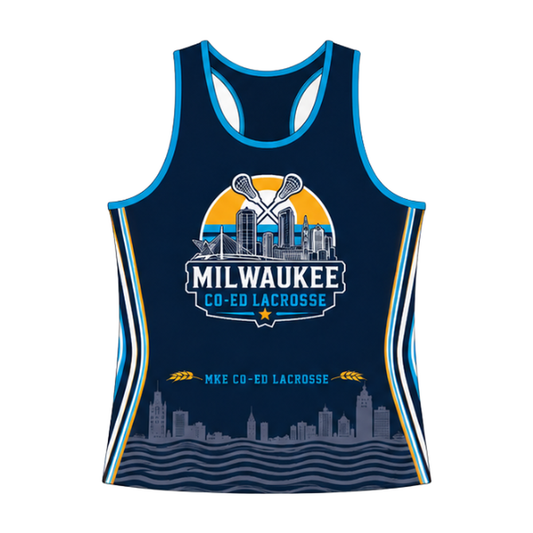 Milwaukee Coed Lacrosse Women's Racerback Reversible Pinnie - White / Deep Royal - deep royal side front