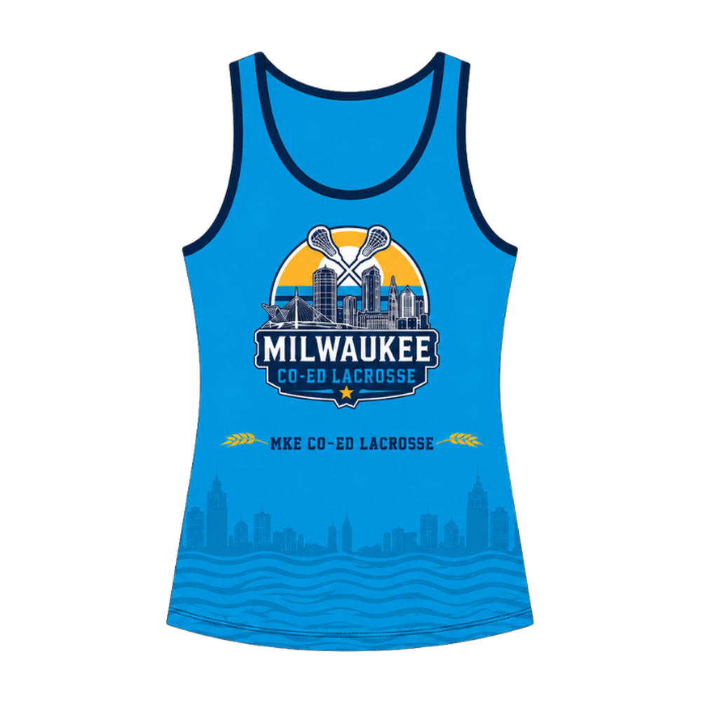 Milwaukee Coed Lacrosse Women's Racerback Reversible Pinnie - White / Electric Blue - electric blue side front