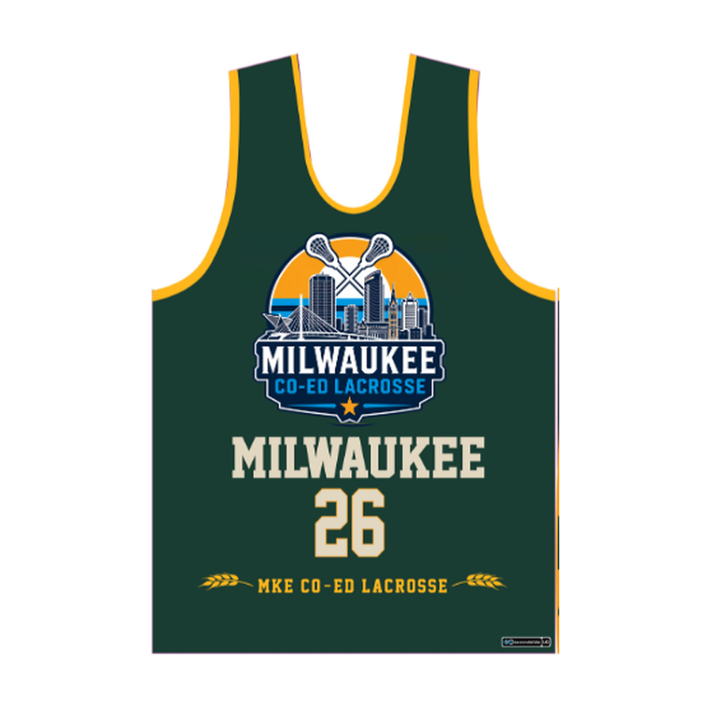 Milwaukee Coed Lacrosse Men's/Unisex Reversible Pinnie - Cream / Dark Green - dark green side front