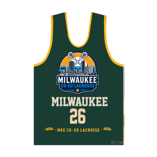 Milwaukee Coed Lacrosse Men's/Unisex Reversible Pinnie - Cream / Dark Green - dark green side front