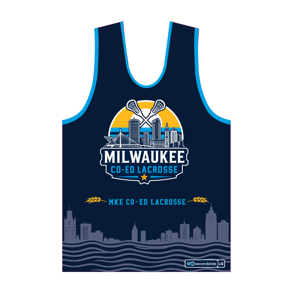 Milwaukee Coed Lacrosse Men's/Unisex Reversible Pinnie - White / Deep Royal - deep royal side front