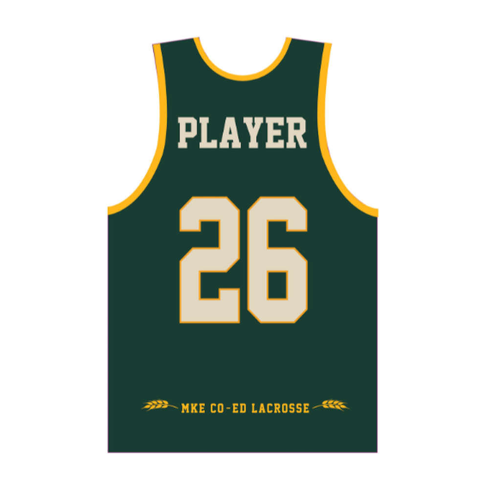 Milwaukee Coed Lacrosse Men's/Unisex Reversible Pinnie - Cream / Dark Green - dark green side back