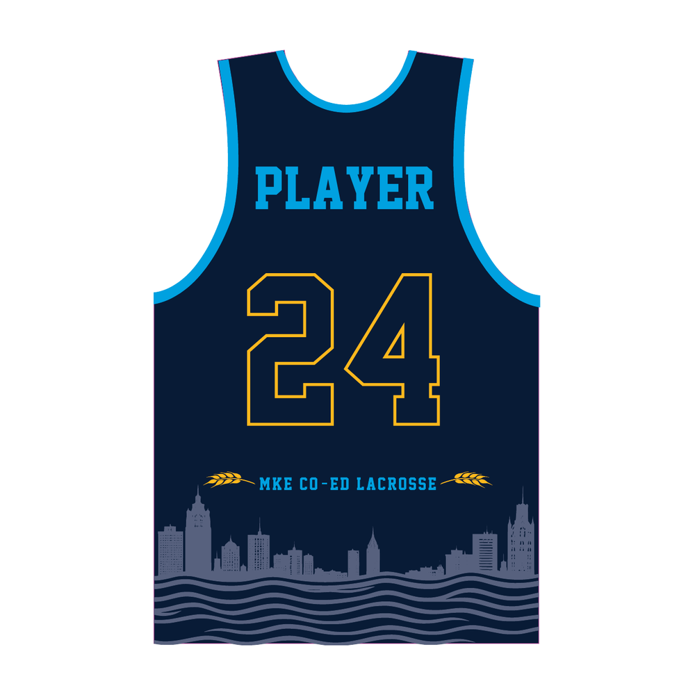 Milwaukee Coed Lacrosse Men's/Unisex Reversible Pinnie - White / Deep Royal - deep royal side back