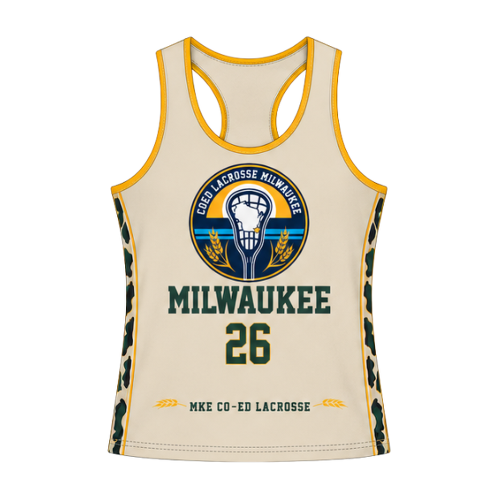 Milwaukee Coed Lacrosse Women's Racerback Reversible Pinnie - Cream / Dark Green - cream side front