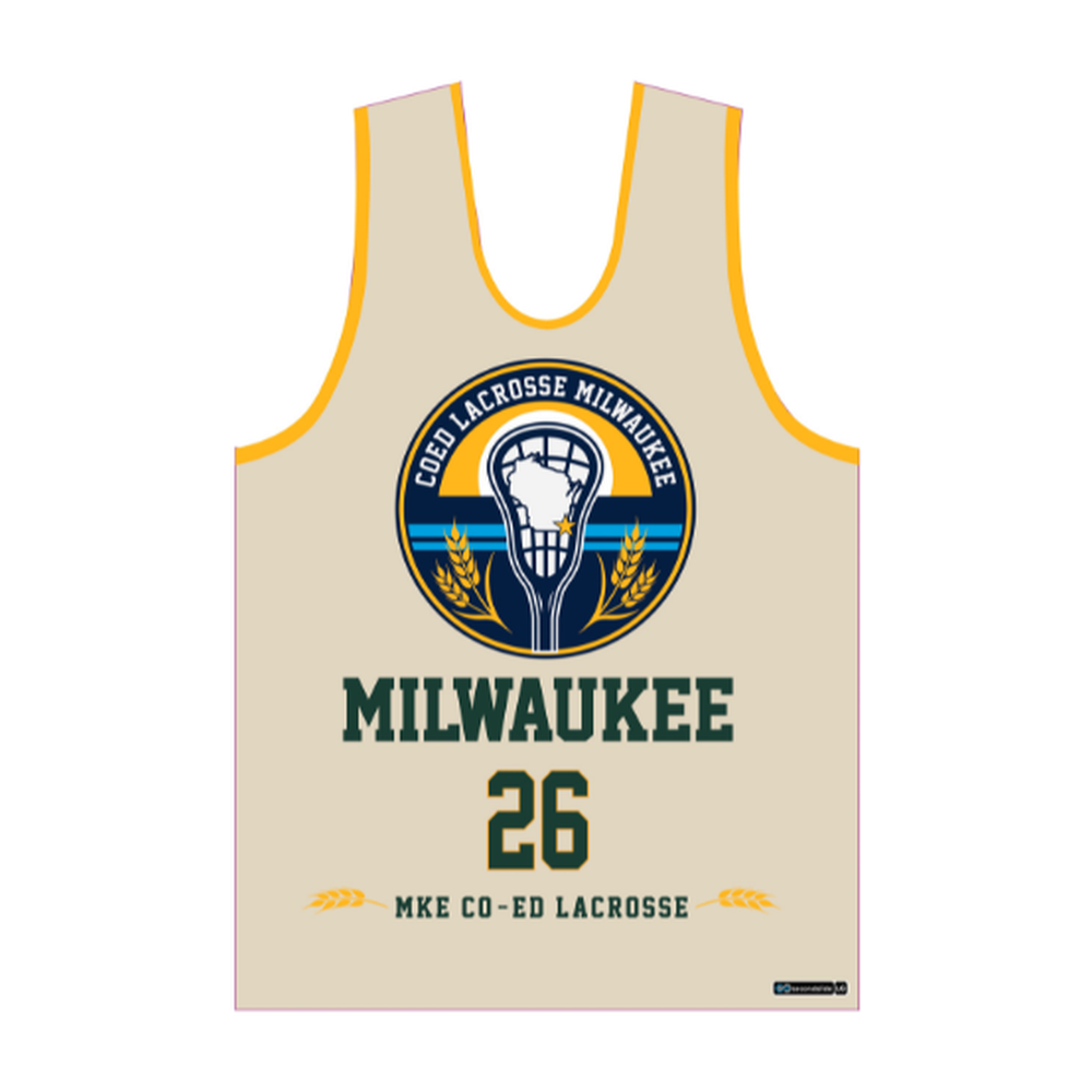 Milwaukee Coed Lacrosse Men's/Unisex Reversible Pinnie - Cream / Dark Green - cream side front