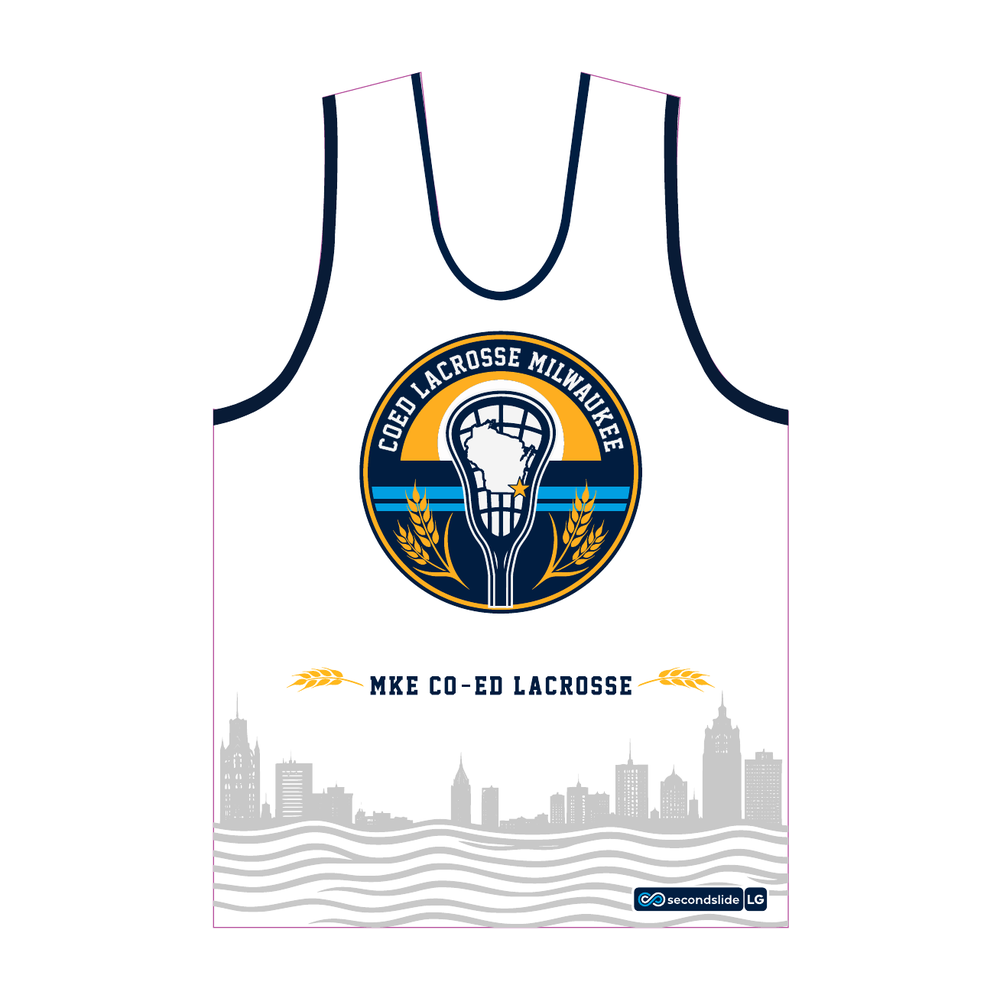 Milwaukee Coed Lacrosse Men's/Unisex Reversible Pinnie - White / Deep Royal - white side front