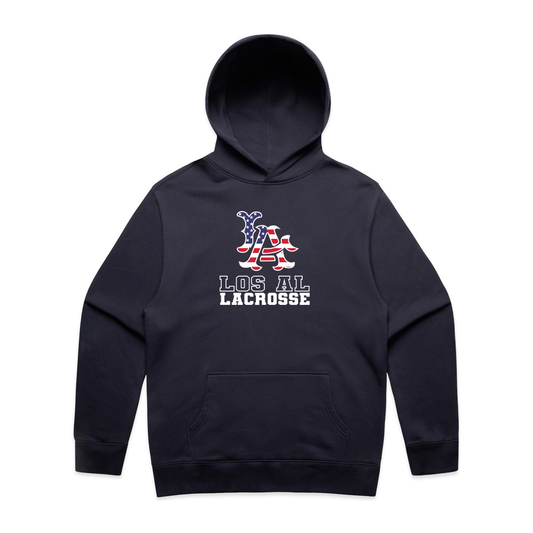Adult Los Al Lacrosse AS Colour Relax Hoodie — Flag Logo in Ink Blue — front view