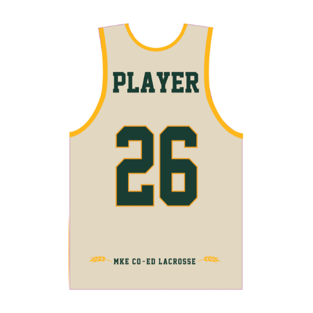 Milwaukee Coed Lacrosse Men's/Unisex Reversible Pinnie - Cream / Dark Green - cream side back