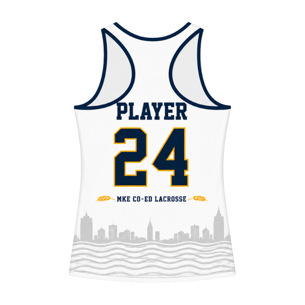 Milwaukee Coed Lacrosse Women's Racerback Reversible Pinnie - White / Electric Blue - white side back