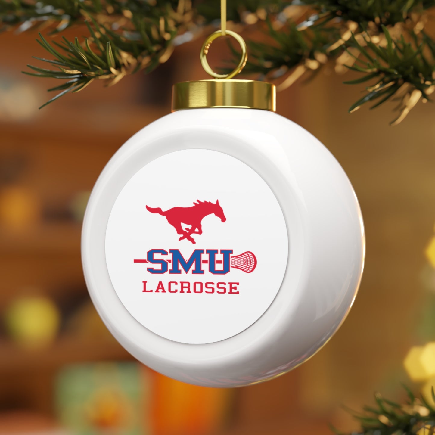 SMU Lacrosse Christmas Ball Ornament