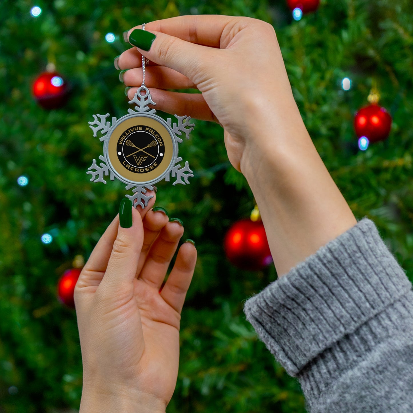 Vallivue Lacrosse Pewter Snowflake Ornament