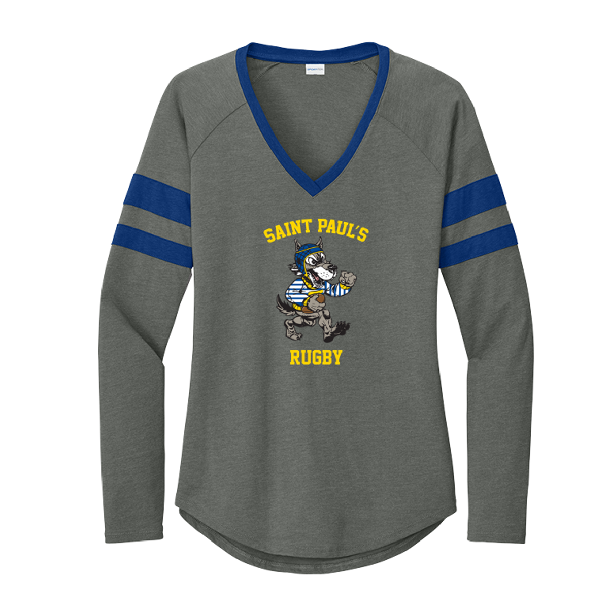 Women's St. Paul's Rugby Sport-Tek Halftime Stripe V-Neck LS