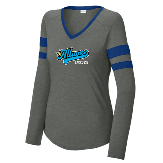 Women's Alliance National Lacrosse Sport-Tek Halftime Stripe V-Neck LS