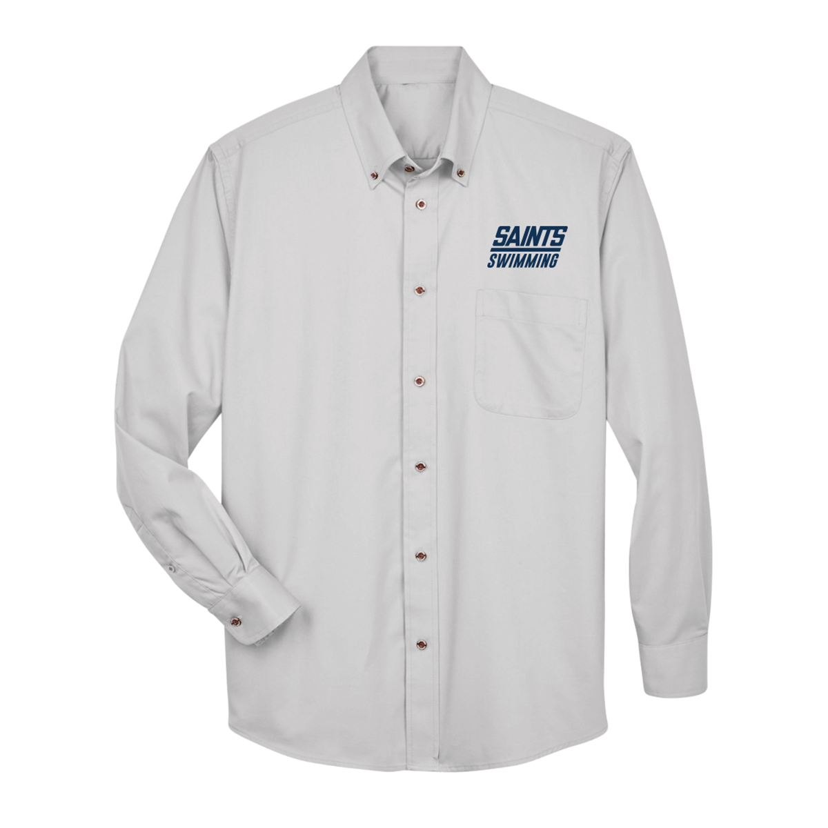 Adult Saints Swimming Long Sleeve Button Down Twill Shirt